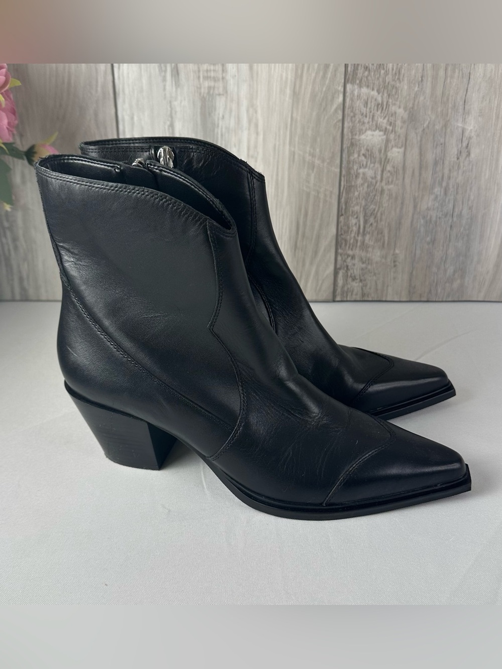Marc Fisher Black Leather Pointed Ankle Boots -9